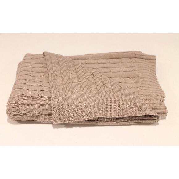 Lauren Ralph Lauren Blanket Cable Knit 100% Cotton Beige Throw 50x70in - Picture 1 of 6